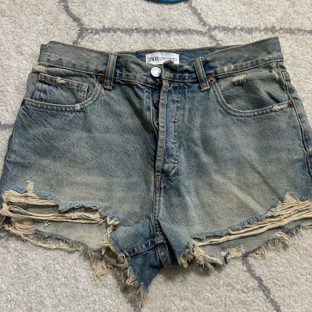Zara Faded Blue Ripped Jean Shorts